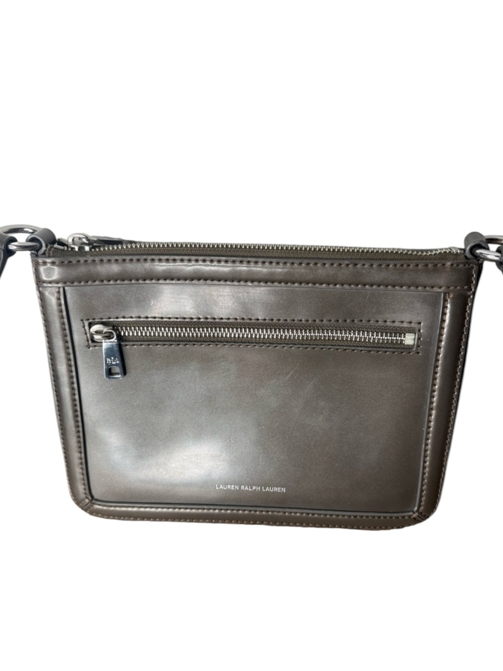 LAUREN RALPH LAUREN Gun Metal Grey Metallic Leather Crossbody Bag Purse